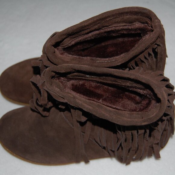 Nine West Genuine Leather Suede Fringe Boots, US 8M, Fur Lined, Chocolate Brown - Picture 7 of 10